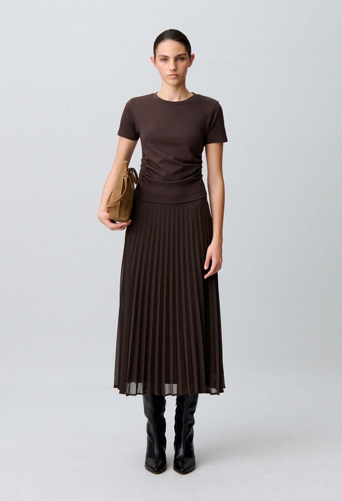 Pleated bi-material dress