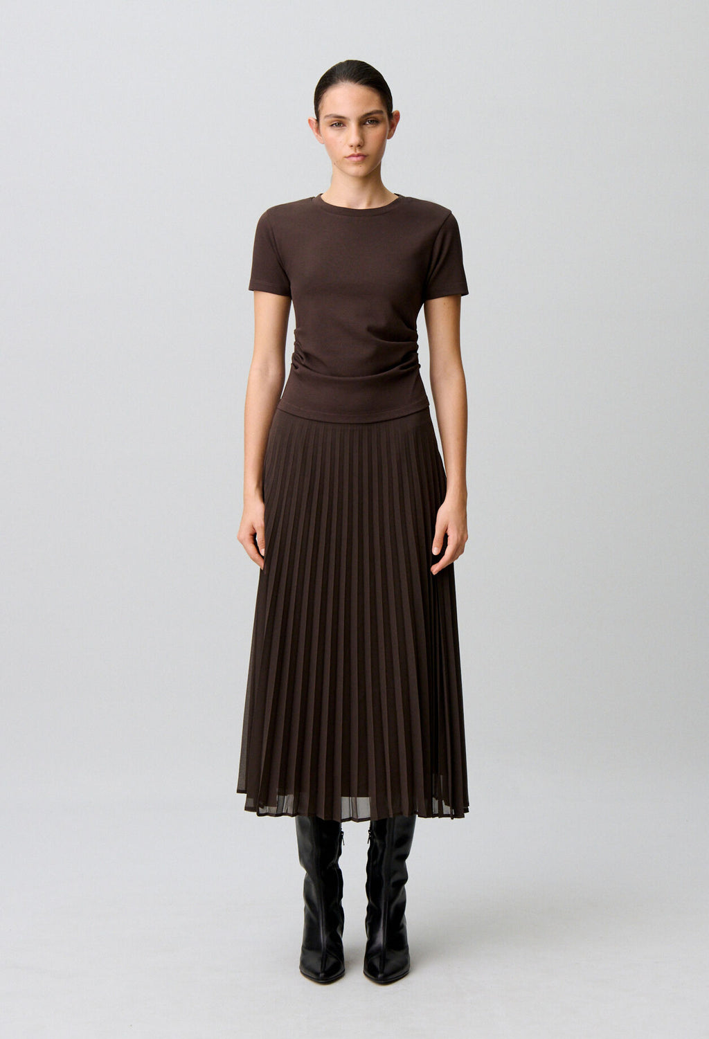 Pleated bi-material dress