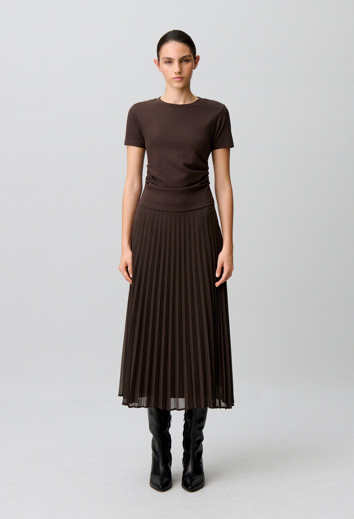 Pleated bi-material dress