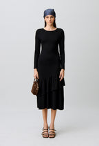 Asymmetric ruffled jersey dress