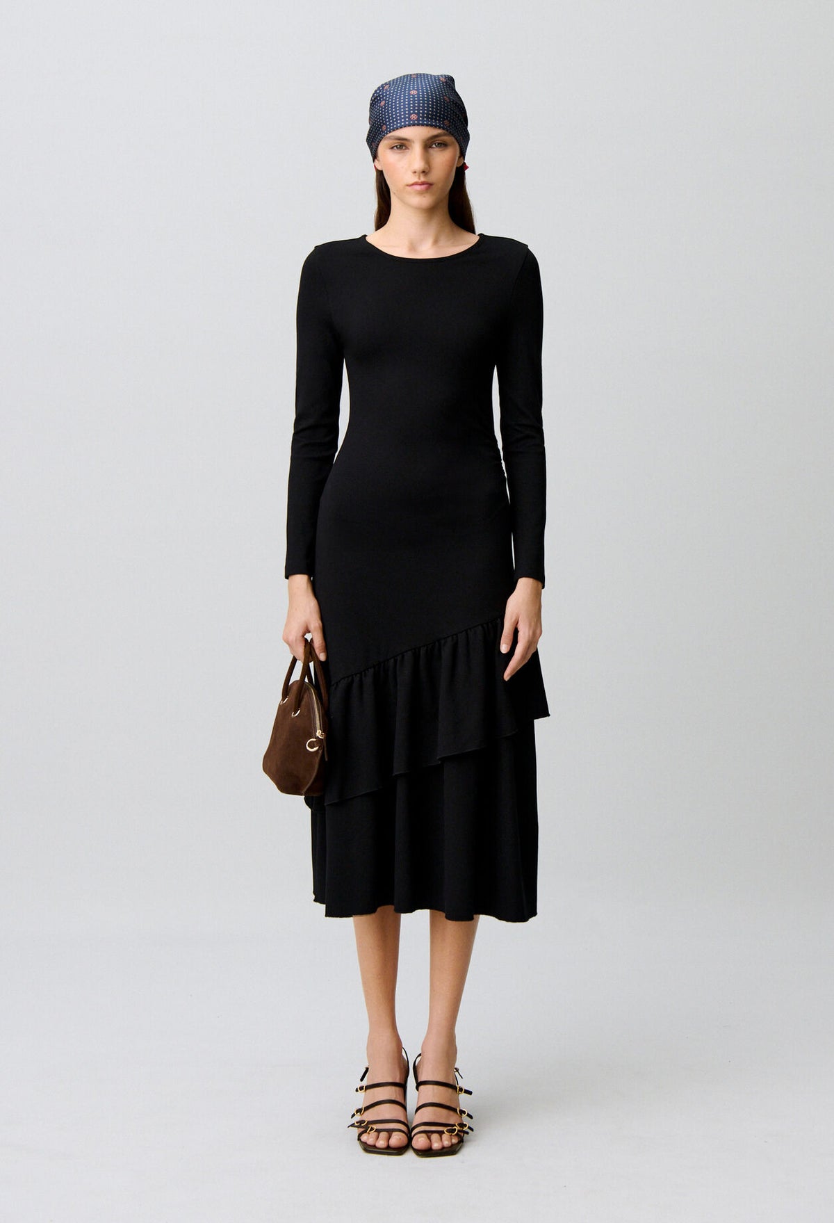 Asymmetric ruffled jersey dress