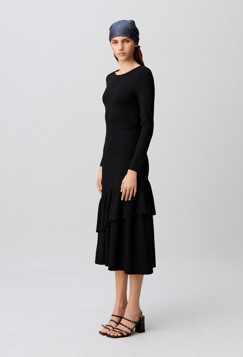 Asymmetric ruffled jersey dress