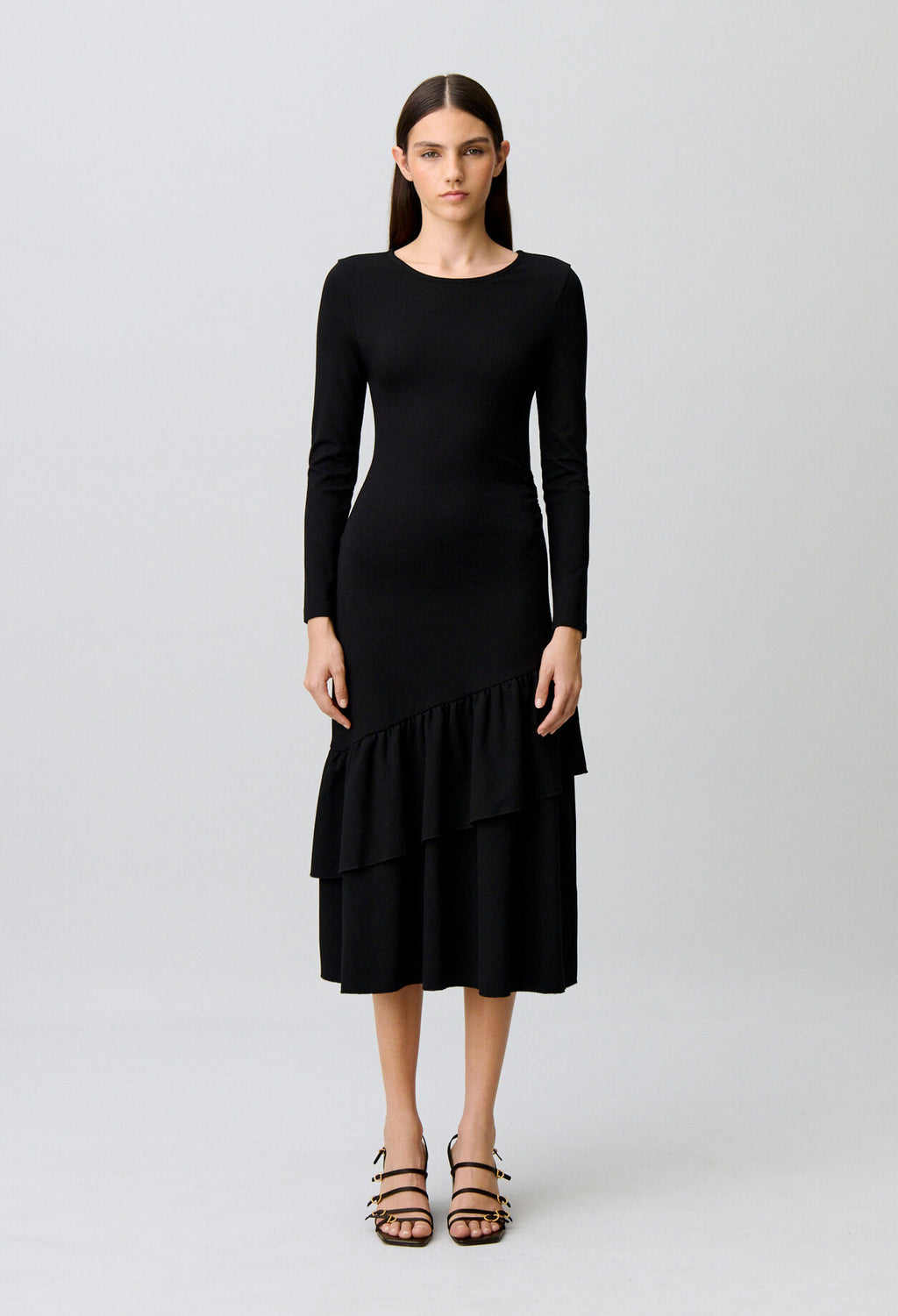 Asymmetric ruffled jersey dress