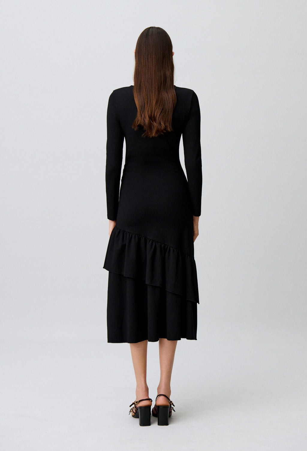 Asymmetric ruffled jersey dress