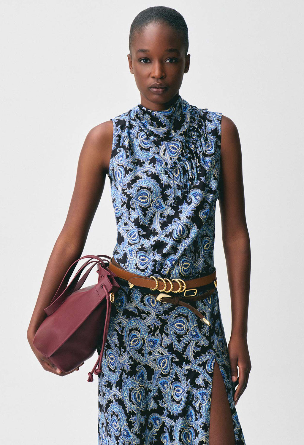 Flowy printed satin dress