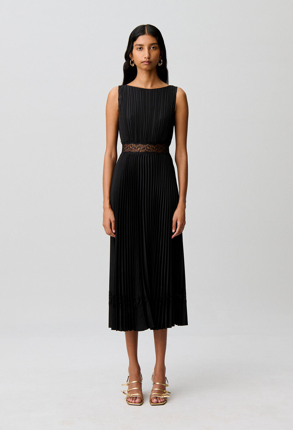 Flowy pleated satin dress