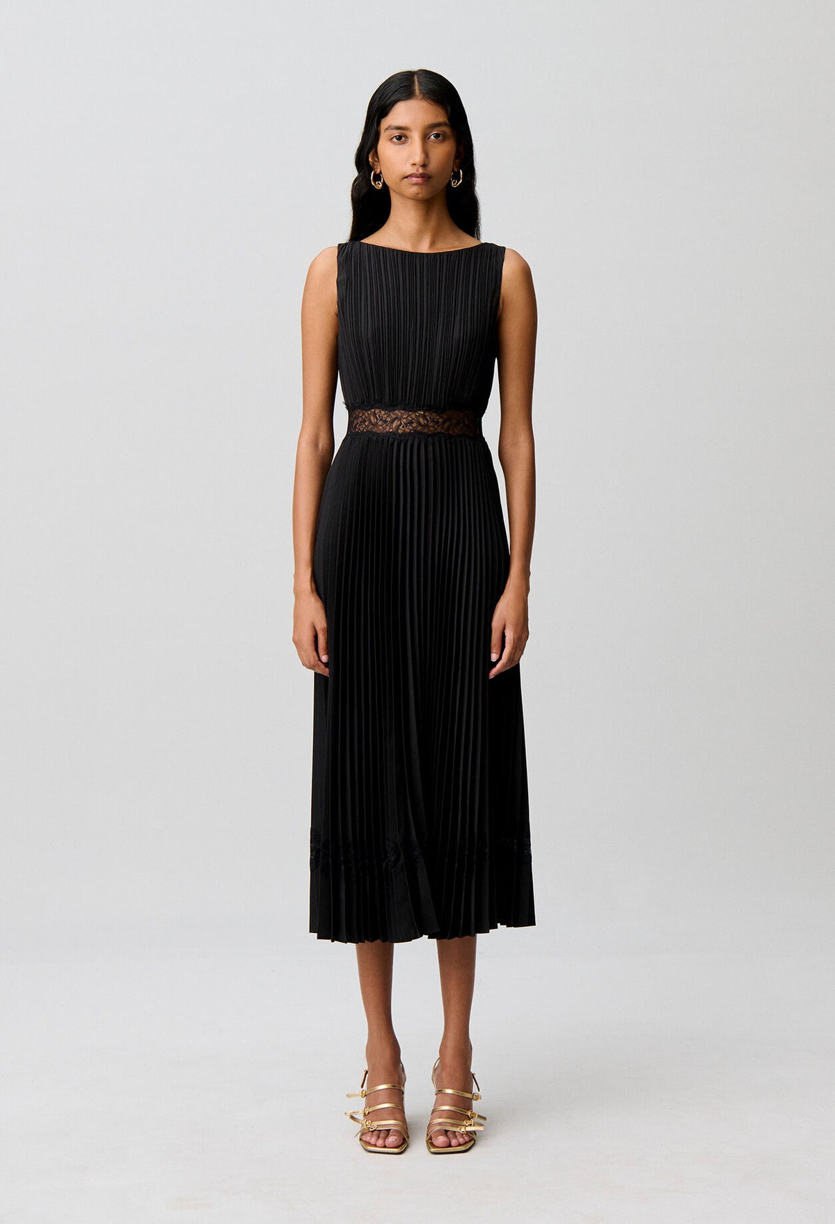 Flowy pleated satin dress