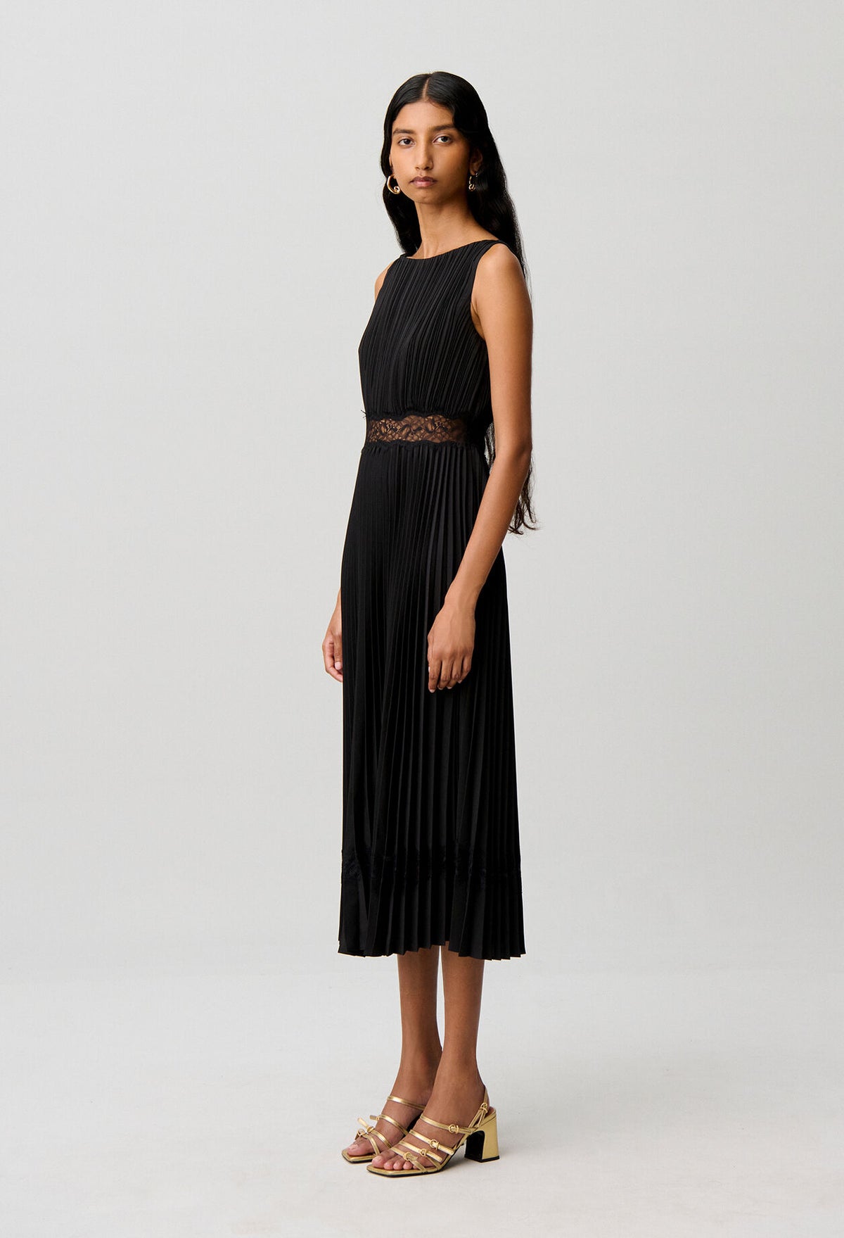 Flowy pleated satin dress