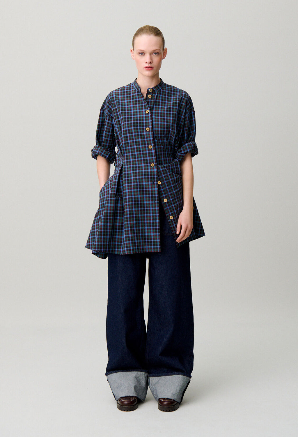 Checked cotton shirt dress