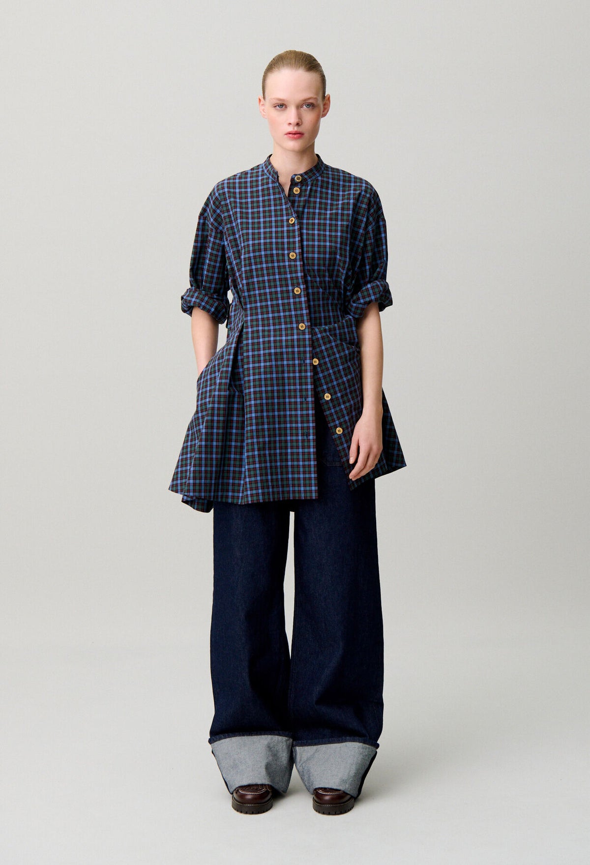 Checked cotton shirt dress