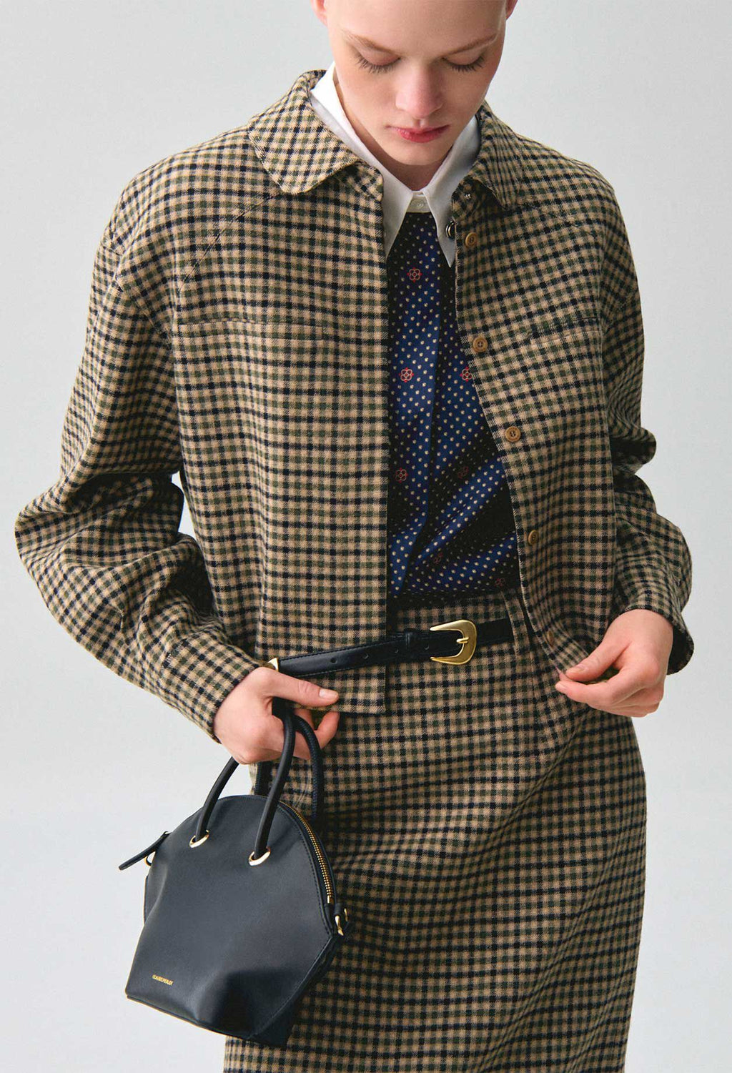 Short checked wool blend jacket