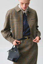 Short checked wool blend jacket