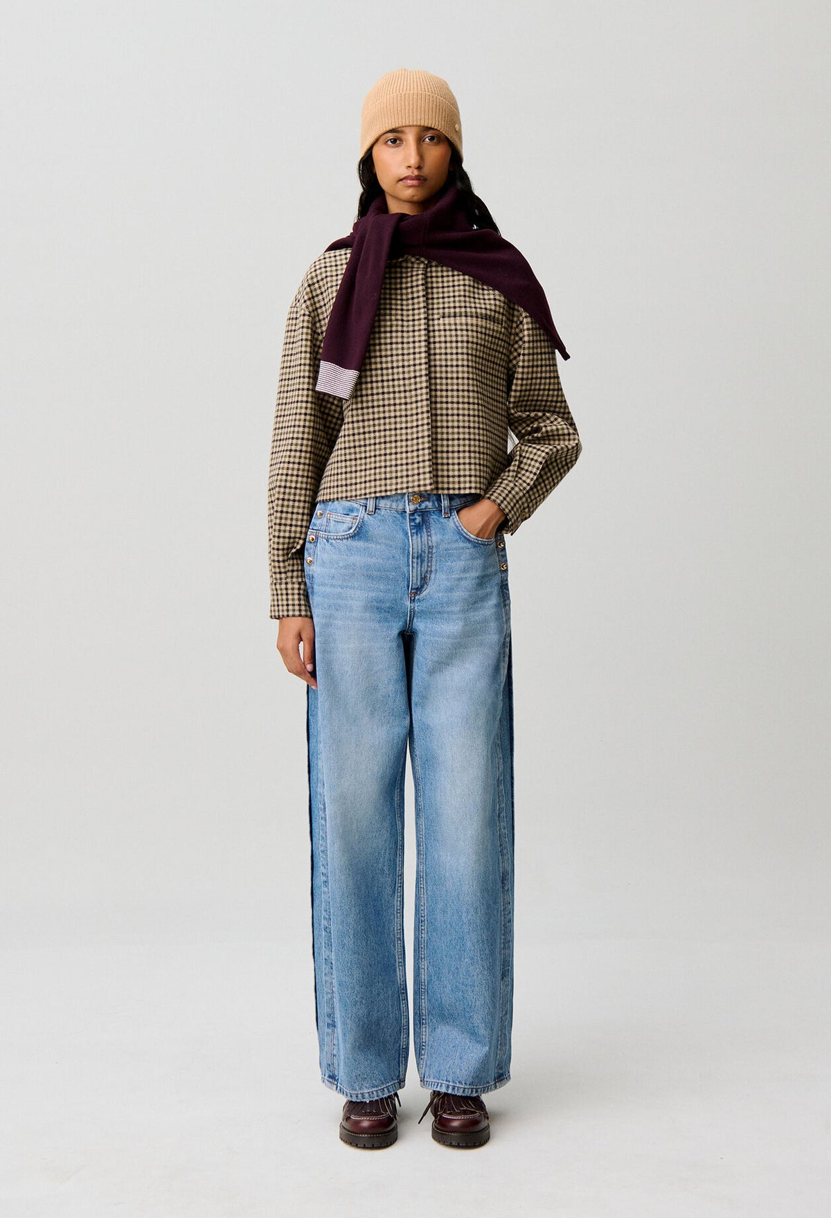 Short checked wool blend jacket