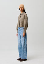 Short checked wool blend jacket