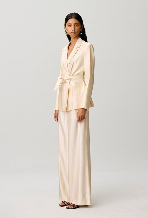 Belted satin tailored jacket